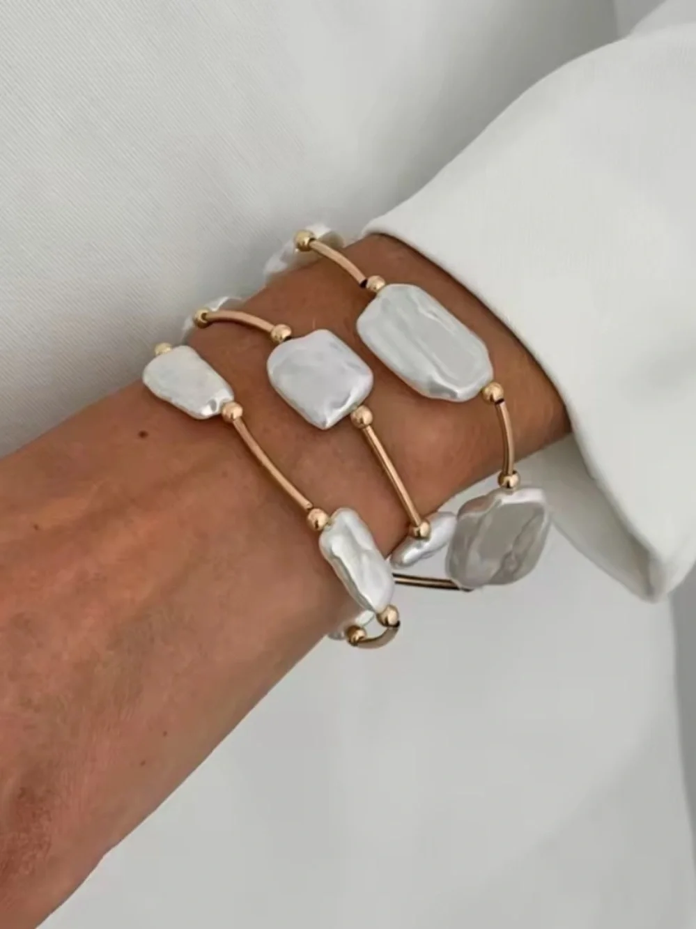 Anthropologie White Baroque Pearl Multi-Strand Bracelet